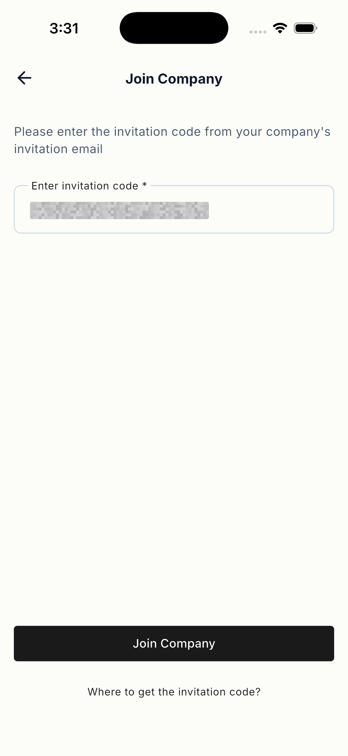 Join a company using an invitation code
