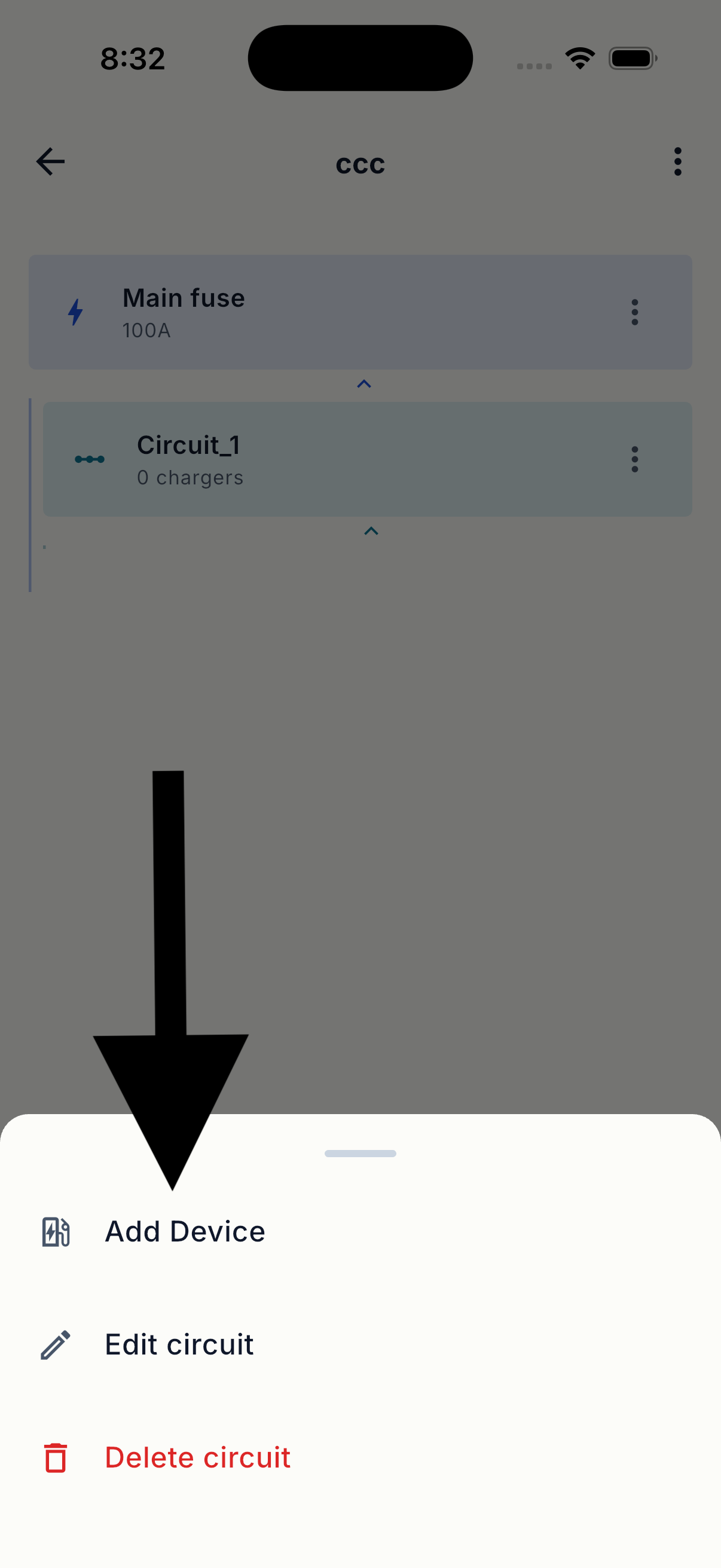 Select Add Device from the circuit menu