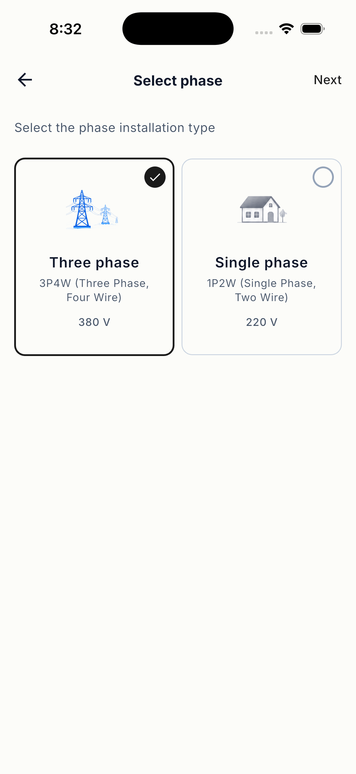 Select the installed phase type