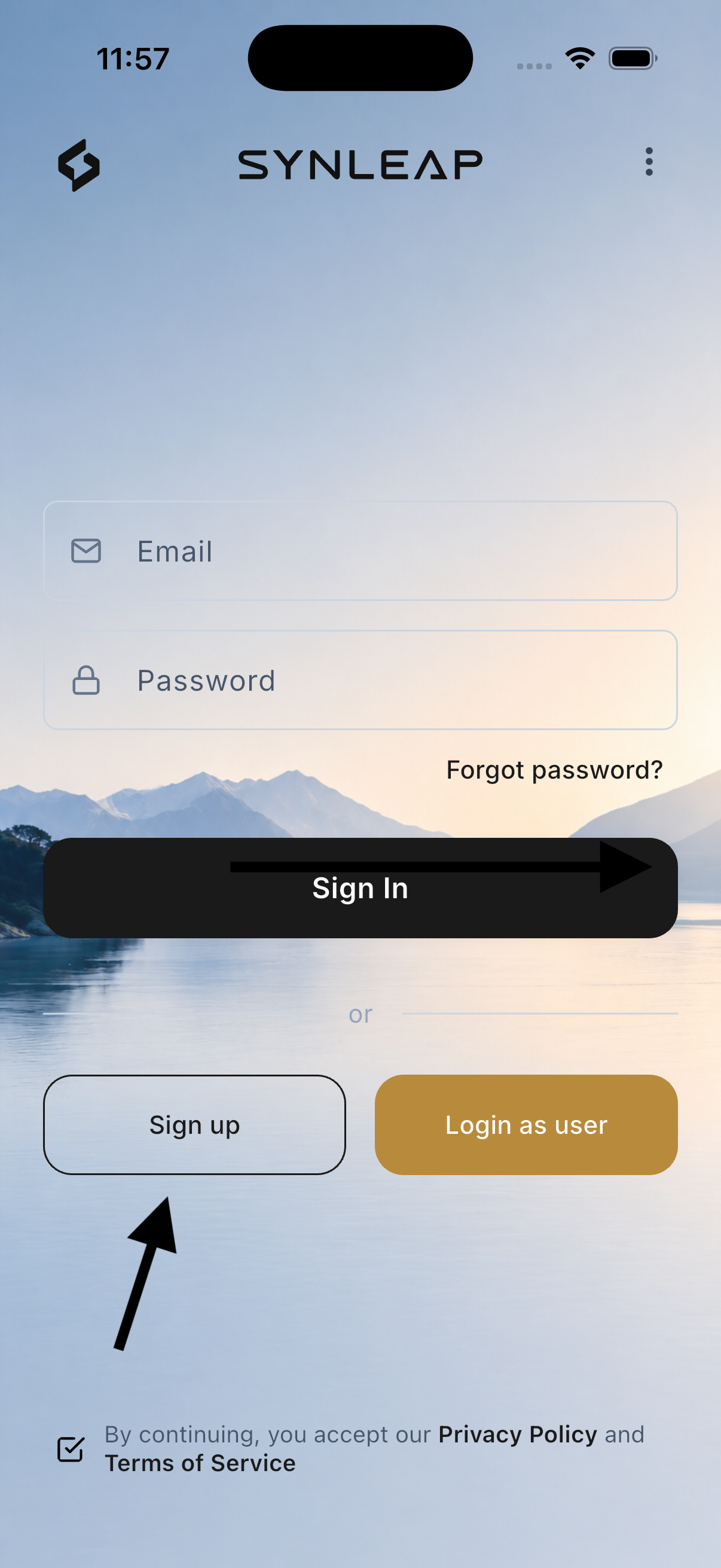 Open Sign Up from the Synleap login page