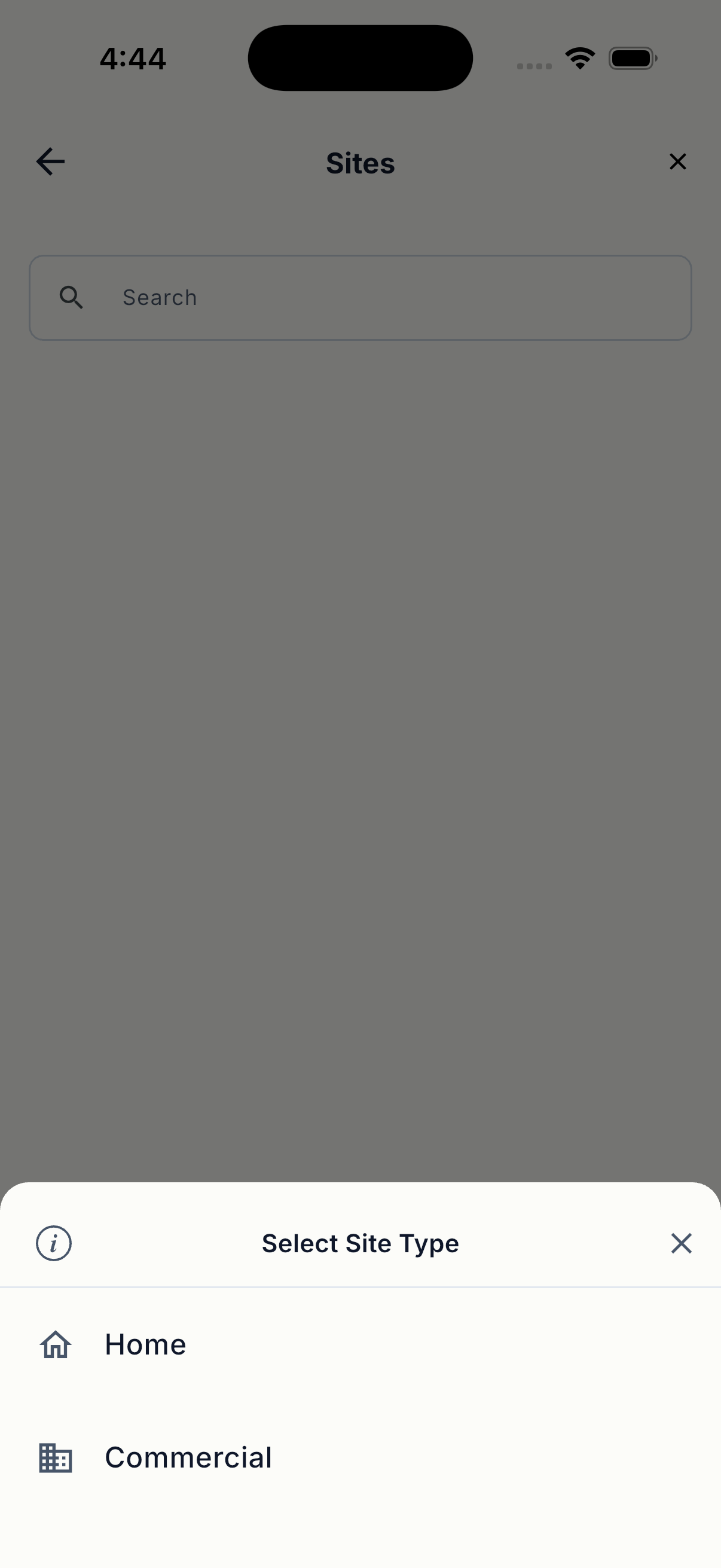 Select Residential or Commercial site type